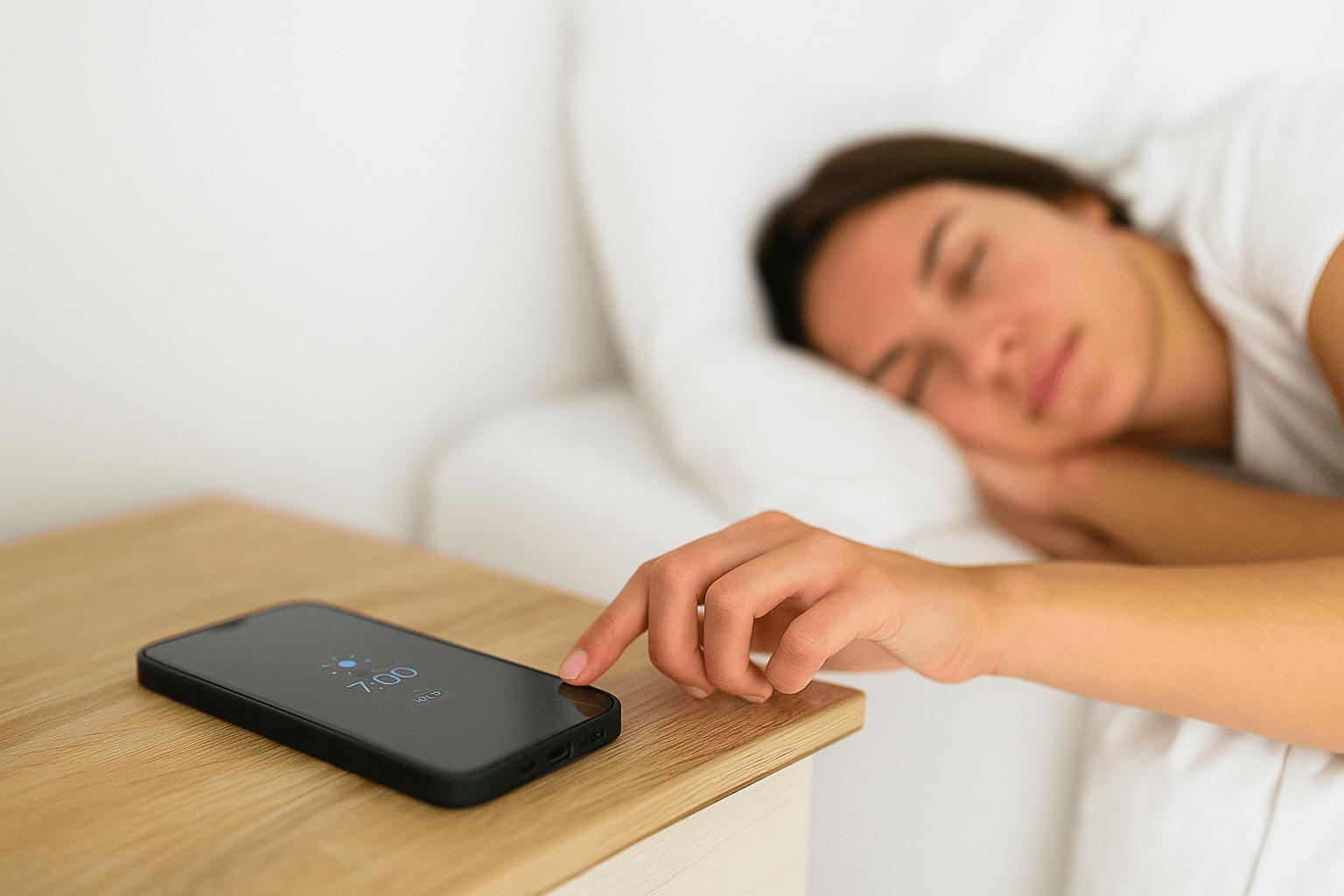 Person turning off phone in bed