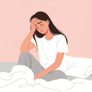 Tired woman sitting on bed